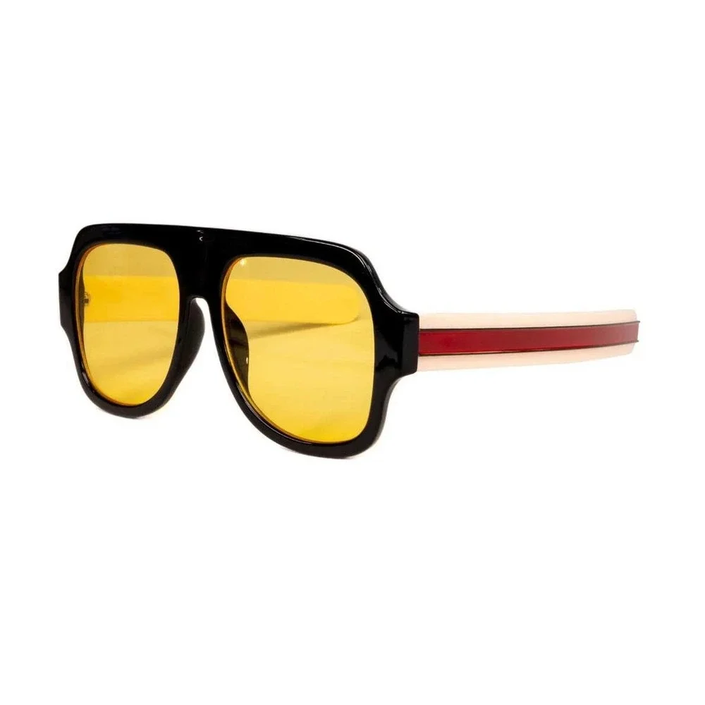 Sunglasses Yellow‎ Lens Black Frame Striped Arm Fashion Sun Glasses Lentes Gafas